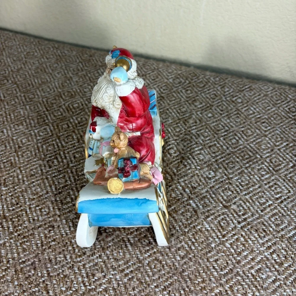 Vtg Christmas Kurt Adler Santa Sleigh Ceramic Music Box 1990 Decor Gift Work EUC